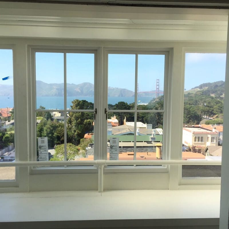 Casement windows with Golden Gate Bridge view, San Francisco