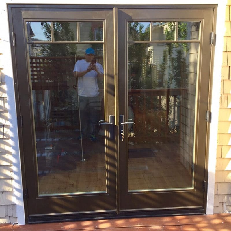 Bronze-clad French double doors, closed